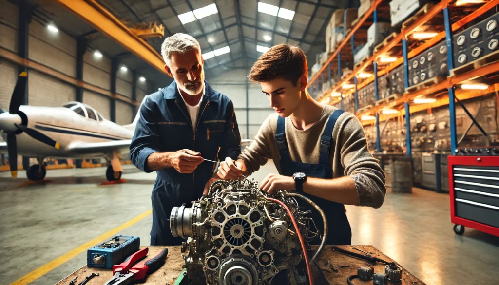 Person working on an aircraft engine