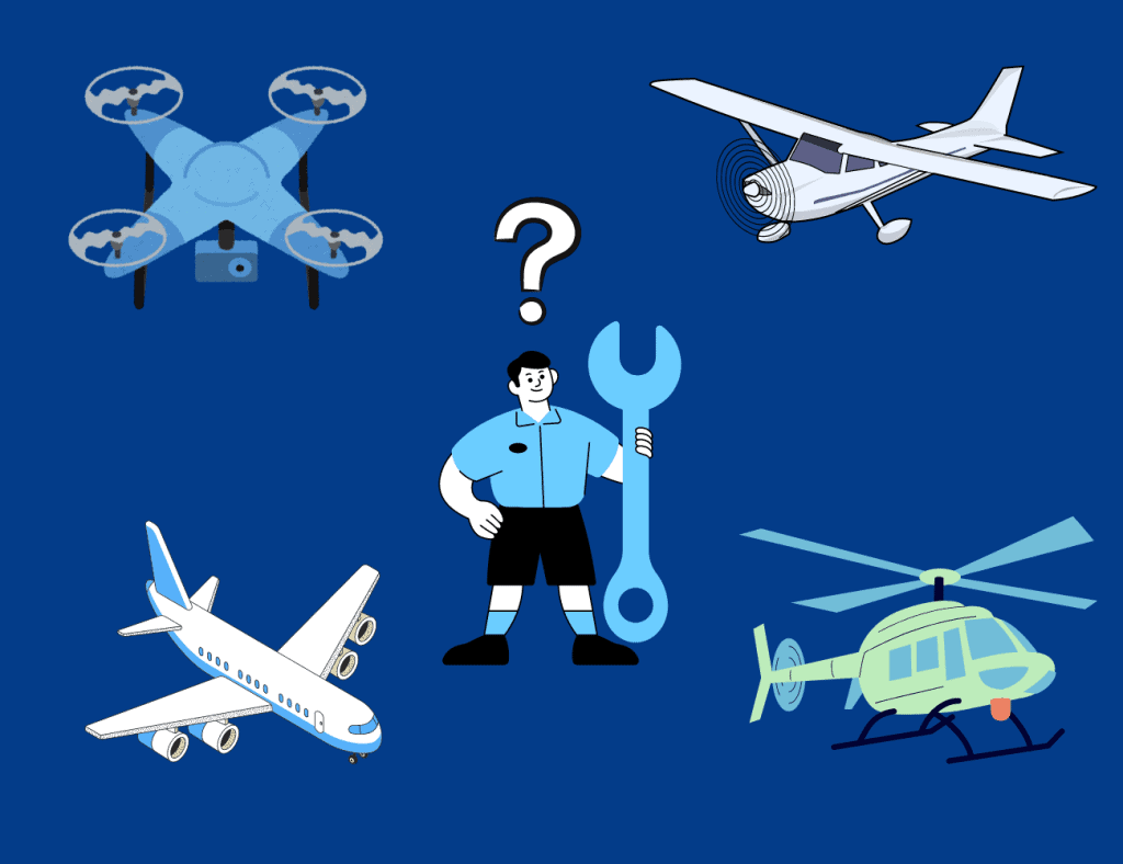 Mechanic surrounded by aircraft