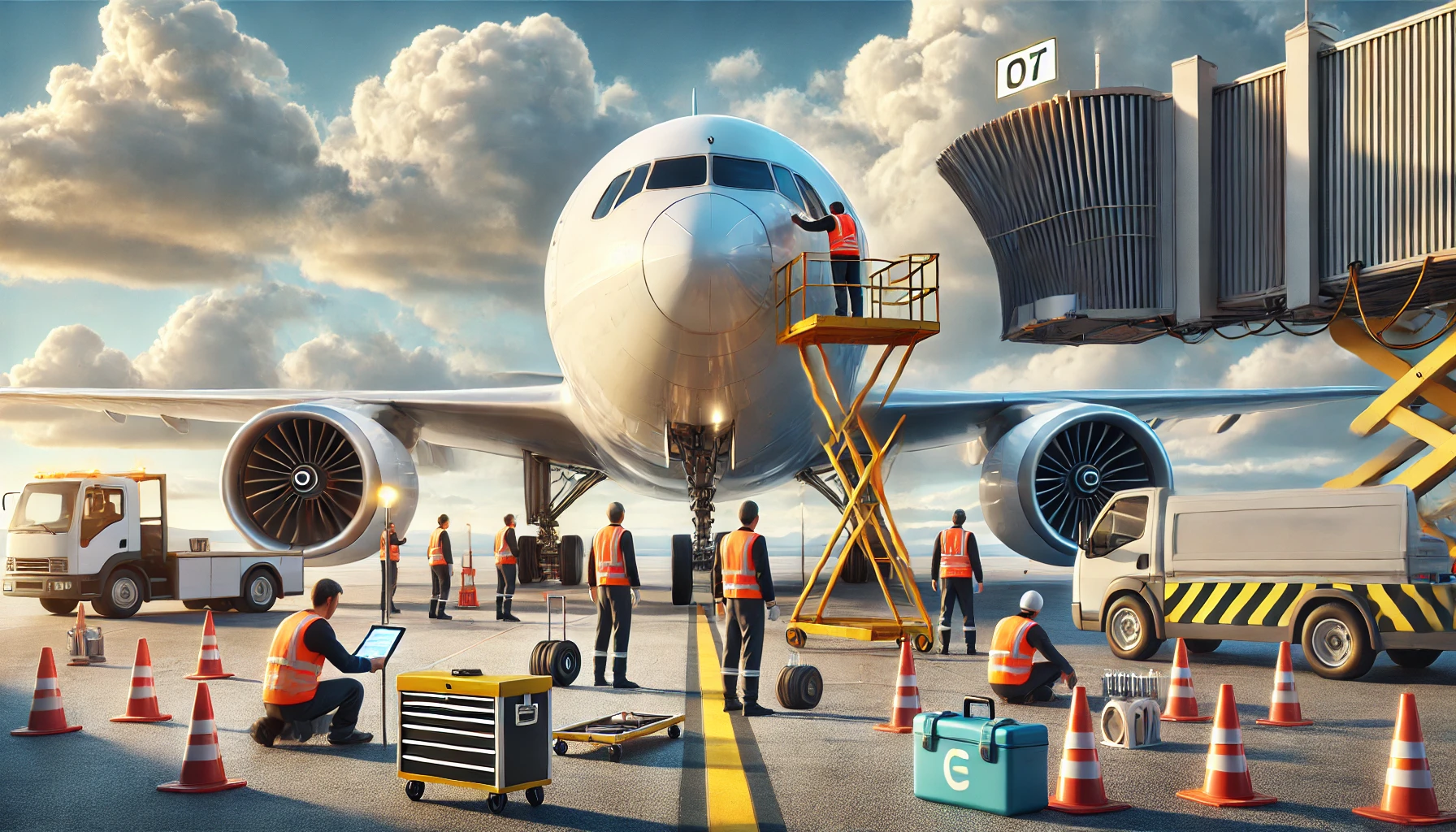 crew inspecting large jet
