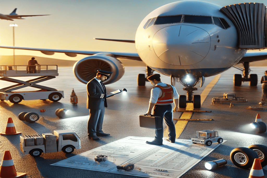 crew doing aircraft pre-flight inspection